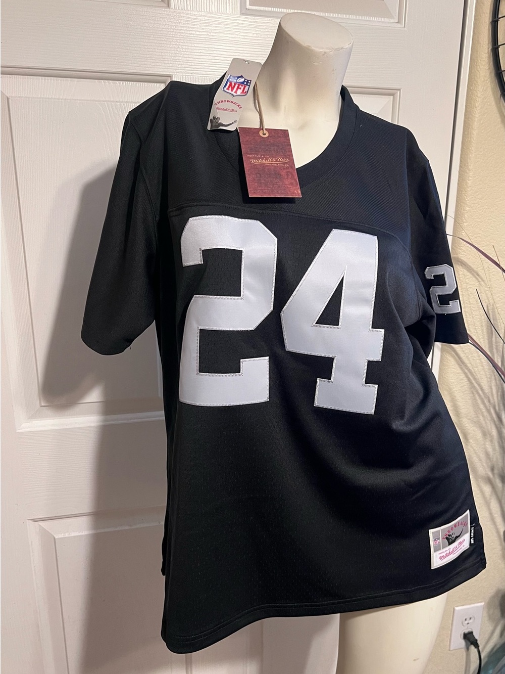 Raiders Mitchell & Ness Black Jersey with Silver Number 24